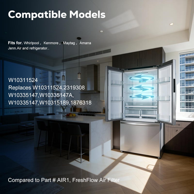 Funmit W10311524 AIR1 Refrigerator Air Filter Cartridge Replacement for Whirlpool Kenmore Refrigerator Compatible with Fresh Flow Refrigerator Air Filter, White, 6 Pack by Funmit - Image 3